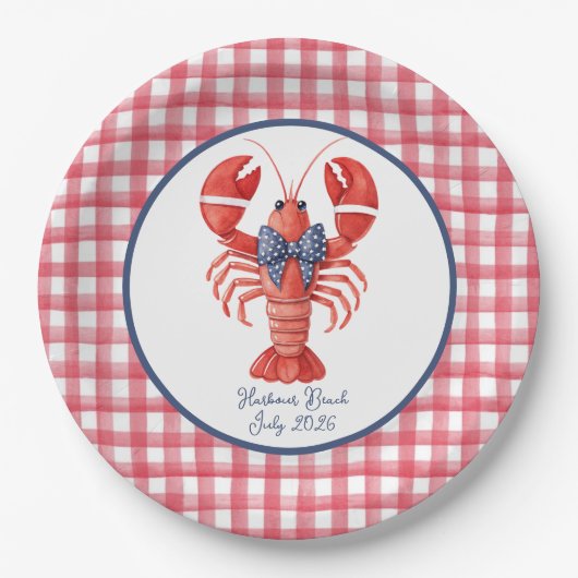 Zomerkreeft, Gingham, 4 juli Papieren Bordje (Voorkant)