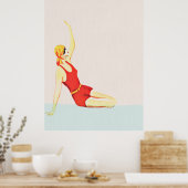 Zomerkunst Retro  Stijl Dame aan het Strand Poster (Keuken)