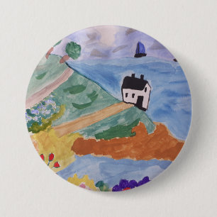 Zomerkust en bloemen ronde button 7,6 cm