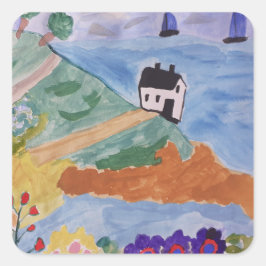 Zomerkust en ventilator vierkante sticker