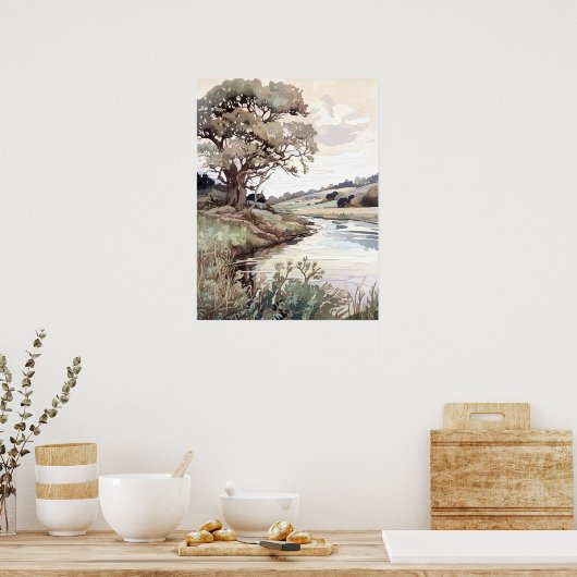 Zomerlandschap Waterverf Poster (Keuken)