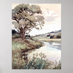 Zomerlandschap Waterverf Poster