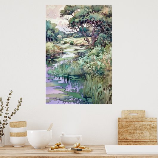 Zomerlandschap Waterverf Poster (Keuken)