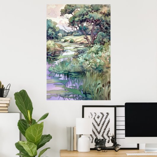 Zomerlandschap Waterverf Poster (Thuiskantoor)