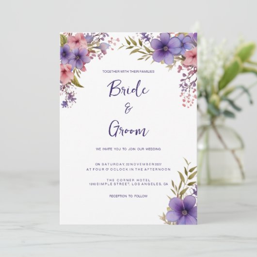 Zomerlavendel roze bloemenbruiloftsfeest lijst kaart (Staand voorkant)