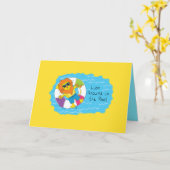 Zomerleeuw in het zwembad Grappig Wenskaart Kaart (Gele Bloem)