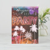 Zomerlichten & Witte Palmboom Feest Uitnodigingen (Staand voorkant)