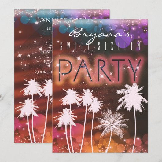 Zomerlichten & Witte Palmboom Feest Uitnodigingen (Voorkant / Achterkant)