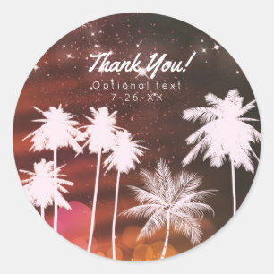 Zomerlichtjes Twinkelen Witte Palmboom Feest Favor Ronde Sticker