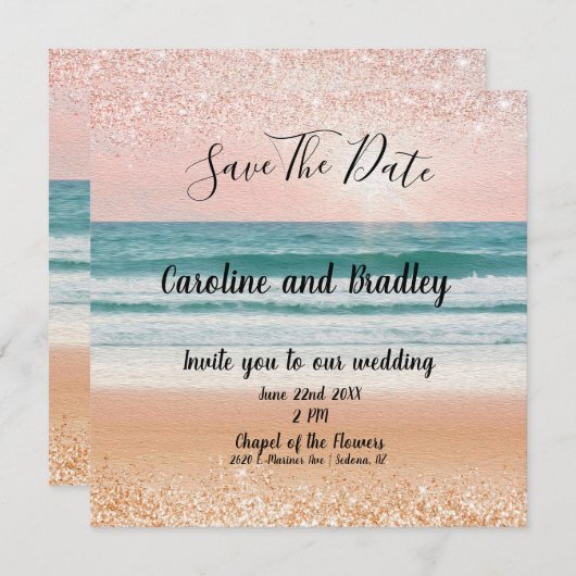 Zomerliefde aan Zee: Elegant Strand Red de Datum Save The Date (Voorkant / Achterkant)