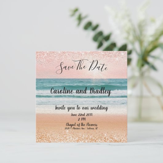 Zomerliefde aan Zee: Elegant Strand Red de Datum Save The Date (Staand voorkant)