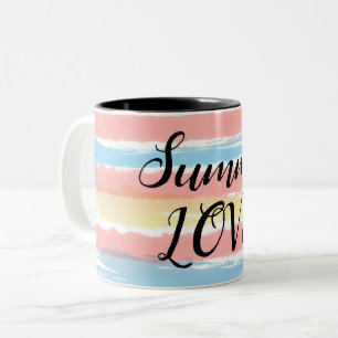 Zomerliefde Roze Blauw Geel Aquarel Strepen Tweekleurige Koffiemok