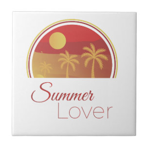 Zomerliefhebber Retro Zonsondergang Palmboom Tropi Tegeltje