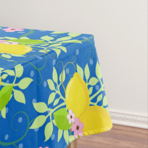 Zomerlijk Blauw en Geel Citroenen Bloemmotief Tafelkleed