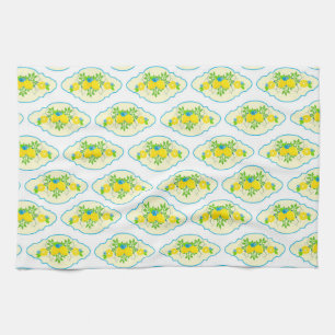 Zomerlijk Blauw en Geel Citroenen Bloempatroon Theedoek