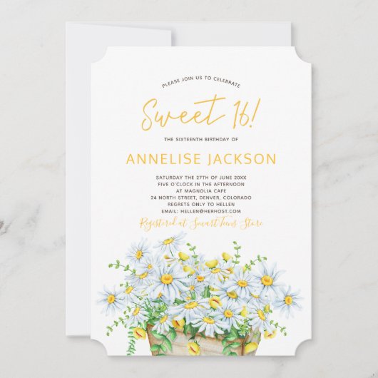 Zomermadeliefjes geel en wit kant zoet zestien kaart (Voorkant)