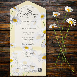 Zomermadeliefjes op Sage Green QR-code All In One Uitnodiging