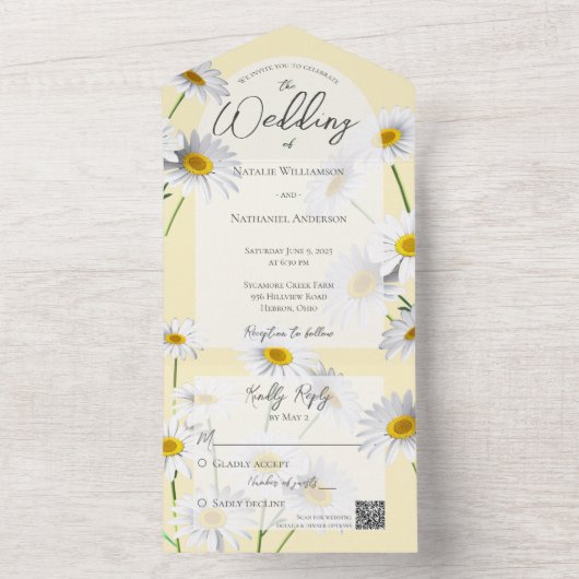 Zomermadeliefjes op Sage Green QR-code All In One Uitnodiging (Binnen)