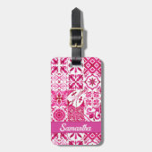 Zomermajolica rood Siciliaans Mediterraan Bagagelabel (Voorkant verticaal)