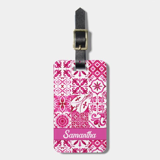 Zomermajolica rood Siciliaans Mediterraan Bagagelabel (Voorkant verticaal)