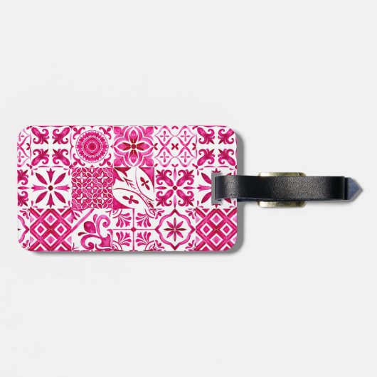 Zomermajolica rood Siciliaans Mediterraan Bagagelabel (Achterkant horizontaal)