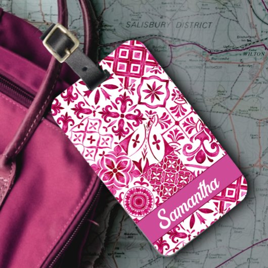 Zomermajolica rood Siciliaans Mediterraan Bagagelabel