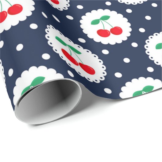  zomermarine, witte en rode kersen cadeaupapier (Rol Hoek)