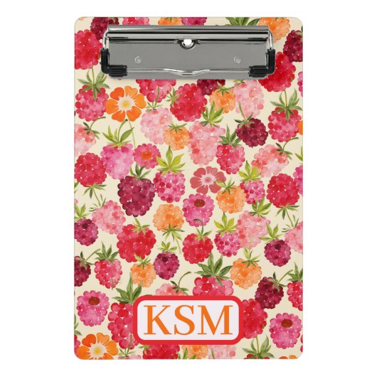 Zomermonogram framboos Waterverf Mini Klembord (Voorkant)