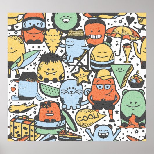 Zomermonsters, kleurrijk naadloos patroon poster (Voorkant)