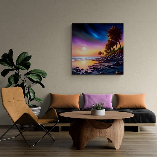 Zomernacht op het strand canvas afdruk