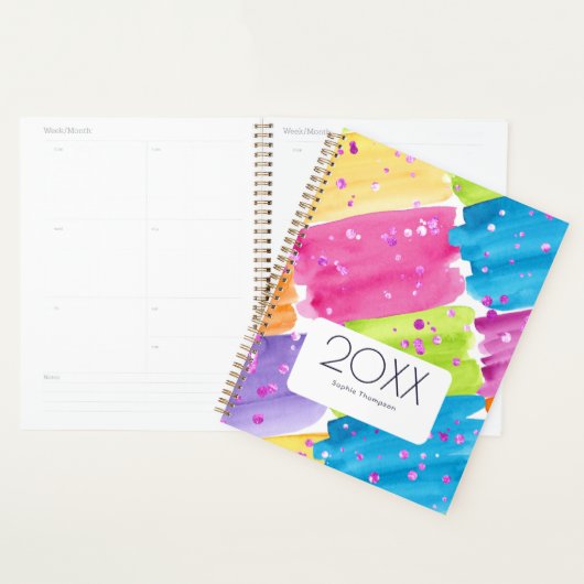 Zomerneon glitter waterverf abstracte vormen planner (Display)