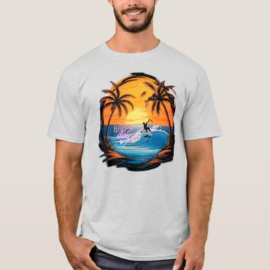 Zomernostalgie - een handgetekend strandparadijs t-shirt (Voorkant)