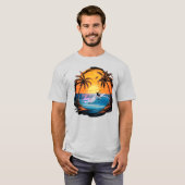 Zomernostalgie - een handgetekend strandparadijs t-shirt (Voorkant volledig)