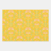Zomerochtend - Geel en Perzik Bloemen & Strepen Inpakpapier Vel (Voorkant)