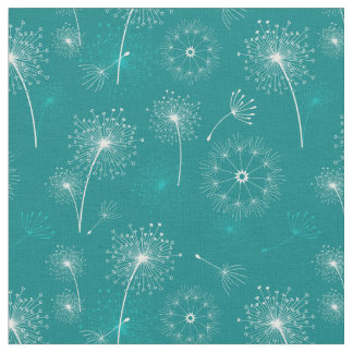 Zomerpaardenbloemen Blauwgroen en wit bloemmotief Stof