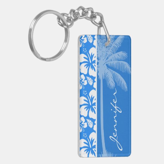 Zomerpalm; Azure Blue Tropical Hibiscus Sleutelhanger (Voorkant Links)