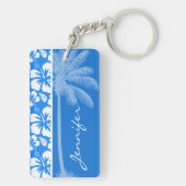 Zomerpalm; Azure Blue Tropical Hibiscus Sleutelhanger (achterkant)