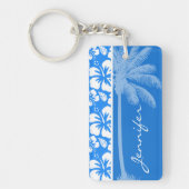 Zomerpalm; Azure Blue Tropical Hibiscus Sleutelhanger (Voorkant)