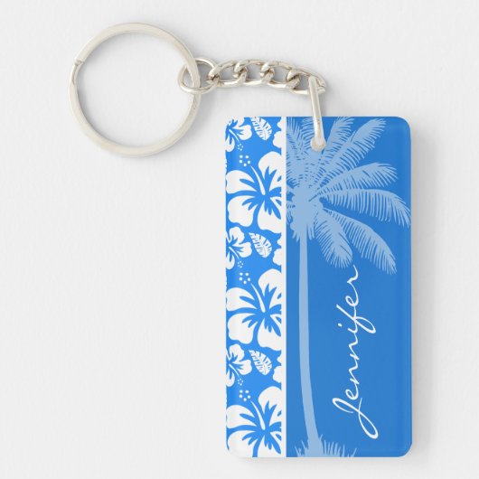 Zomerpalm; Azure Blue Tropical Hibiscus Sleutelhanger (Voorkant)