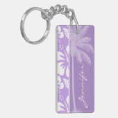 Zomerpalm; Heldere Lavendel Tropische Hibiscus Sleutelhanger (Voorkant Links)