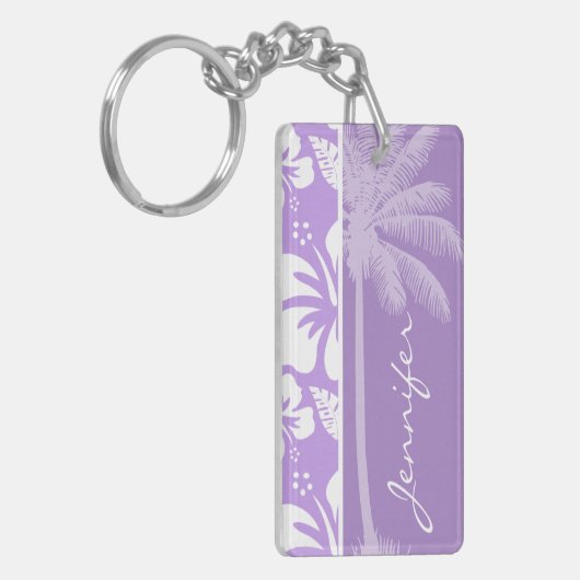 Zomerpalm; Heldere Lavendel Tropische Hibiscus Sleutelhanger (Voorkant Links)