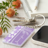 Zomerpalm; Heldere Lavendel Tropische Hibiscus Sleutelhanger (Voorkant Rechts)