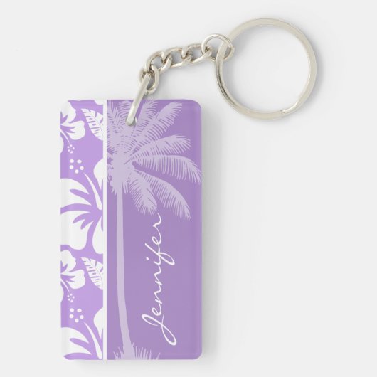 Zomerpalm; Heldere Lavendel Tropische Hibiscus Sleutelhanger (achterkant)