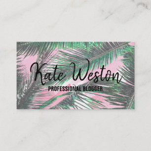Zomerpalm laat roze Waterverf penseelstreken Visitekaartje