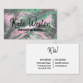 Zomerpalm laat roze Waterverf penseelstreken Visitekaartje (Voorkant / Achterkant)
