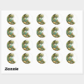 Zomerpalm tropische boom en bladeren ronde sticker (Vel)