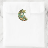 Zomerpalm tropische boom en bladeren ronde sticker (Tas)