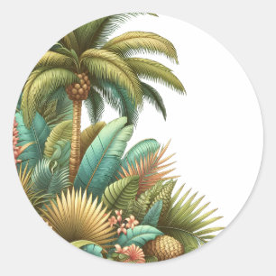 Zomerpalm tropische boom en bladeren ronde sticker