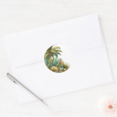 Zomerpalm tropische boom en bladeren ronde sticker (Envelop)