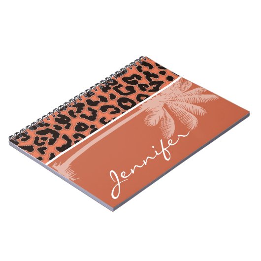 Zomerpalm; Verbrande Sienna Leopard Dierenprint Notitieboek (Linkerzijde)